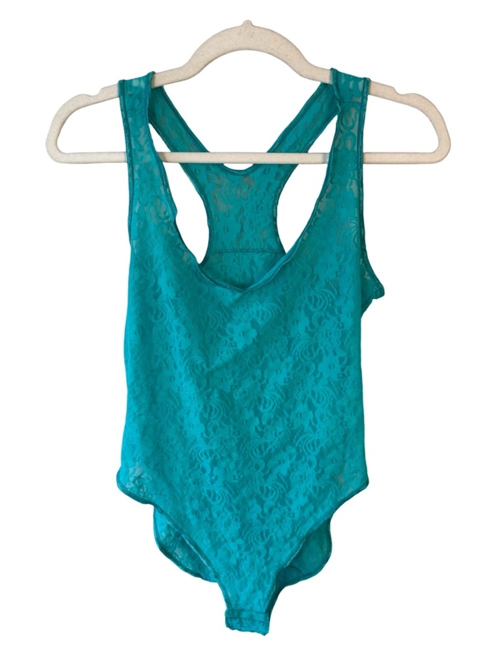 Teal Floral Lace Racerback One-Piece Bodysuit Size XS or S Y2K Festival